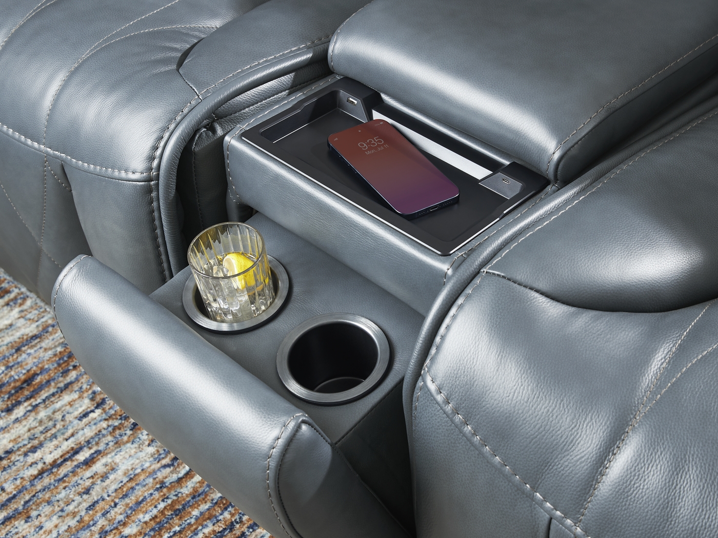 Dalton Blue Leather 9 Pc Triple Power Reclining Sectional Living Room - Thumbnail - Image 6