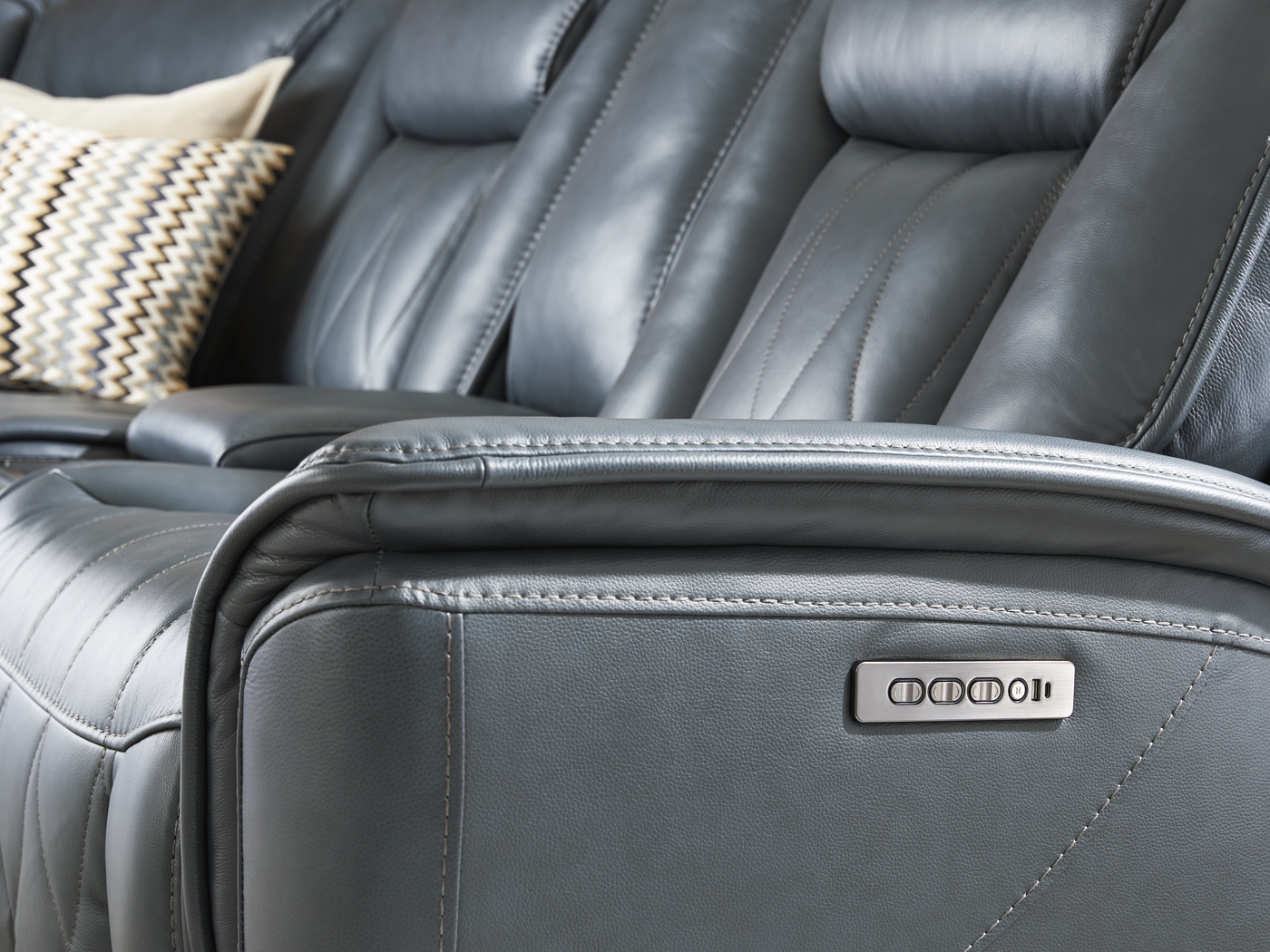 Dalton Blue Leather 9 Pc Triple Power Reclining Sectional Living Room - Thumbnail - Image 7