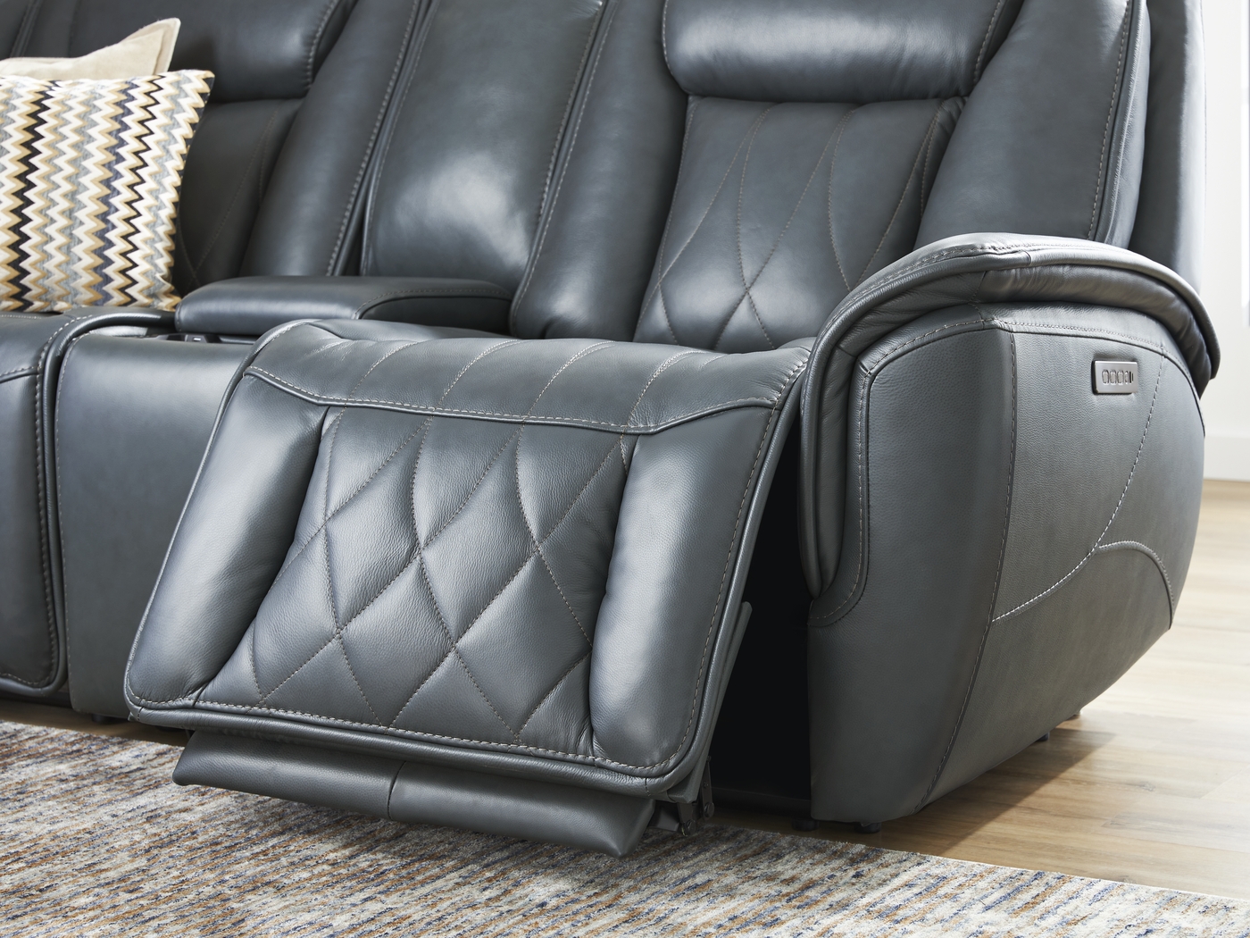 Dalton Blue Leather 9 Pc Triple Power Reclining Sectional Living Room - Thumbnail - Image 8