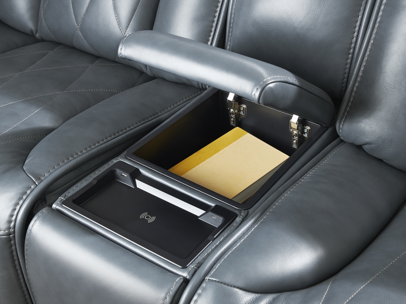 Dalton Blue Leather 9 Pc Triple Power Reclining Sectional Living Room - Thumbnail - Image 10