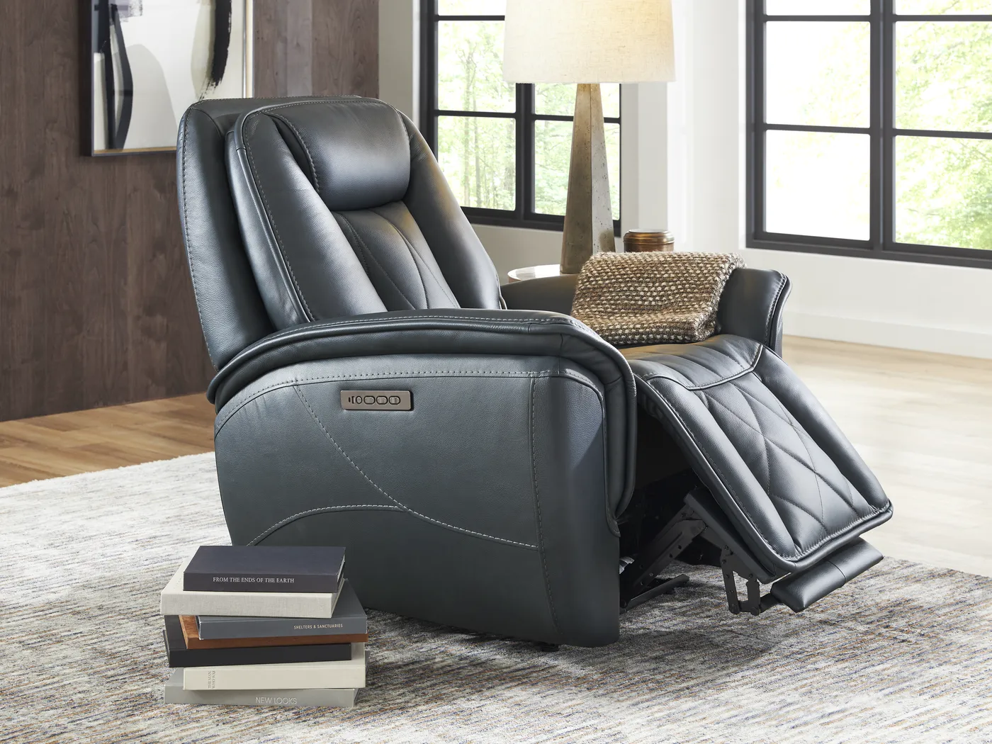 Dalton Blue Leather Triple Power Recliner - Thumbnail - Image 3