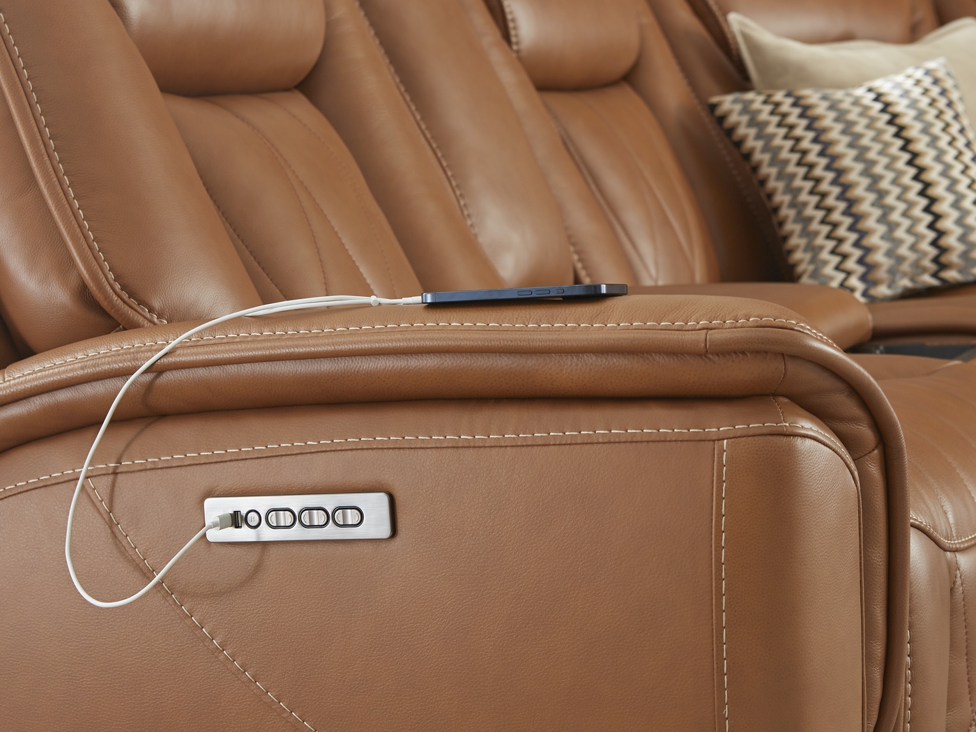 Dalton Brown Leather 9 Pc Triple Power Reclining Sectional Living Room - Thumbnail - Image 6