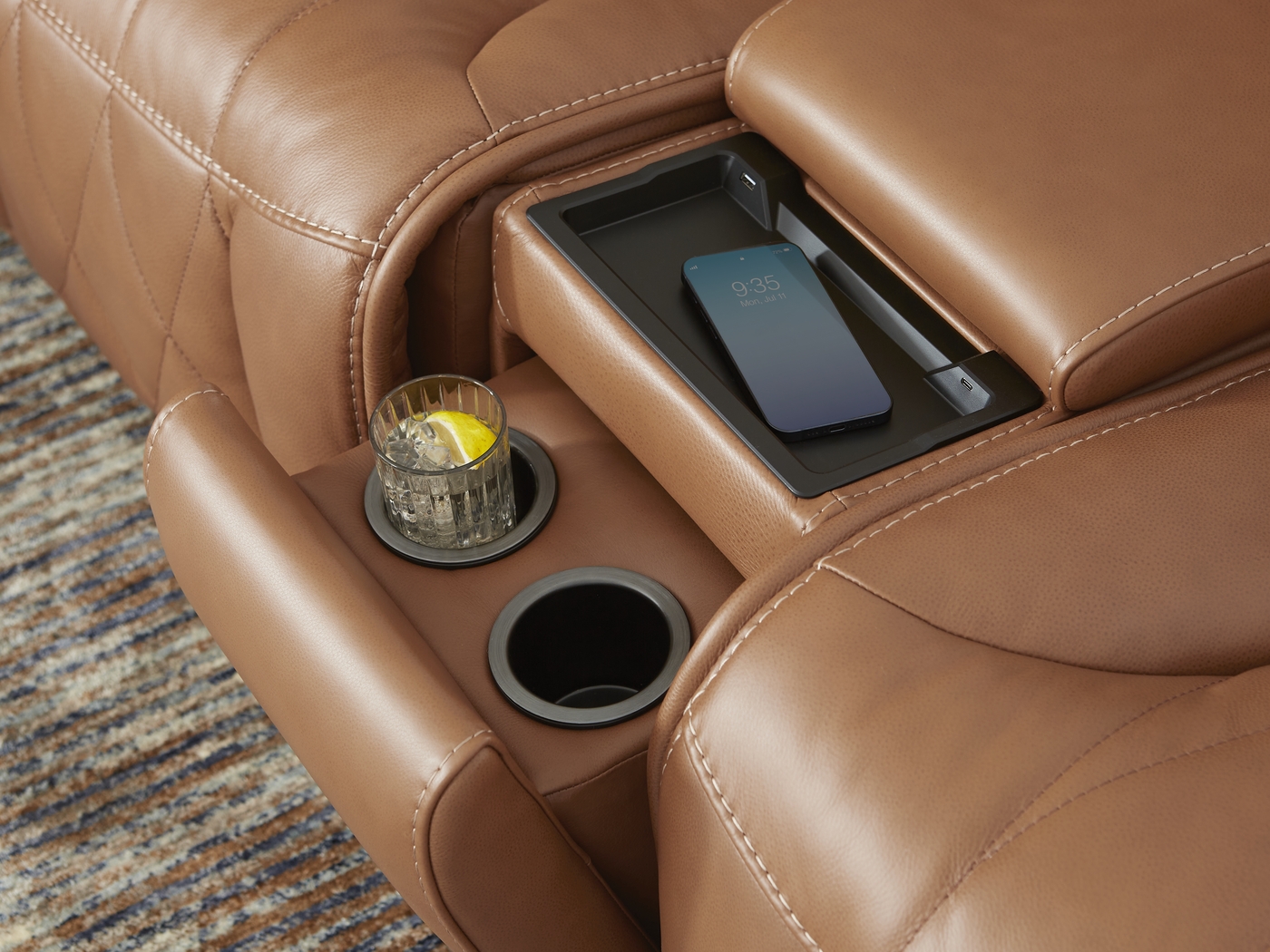 Dalton Brown Leather 9 Pc Triple Power Reclining Sectional Living Room - Thumbnail - Image 8