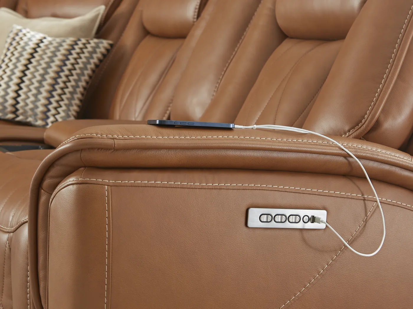 Dalton Brown Leather 8 Pc Triple Power Reclining Sectional Living Room - Thumbnail - Image 2