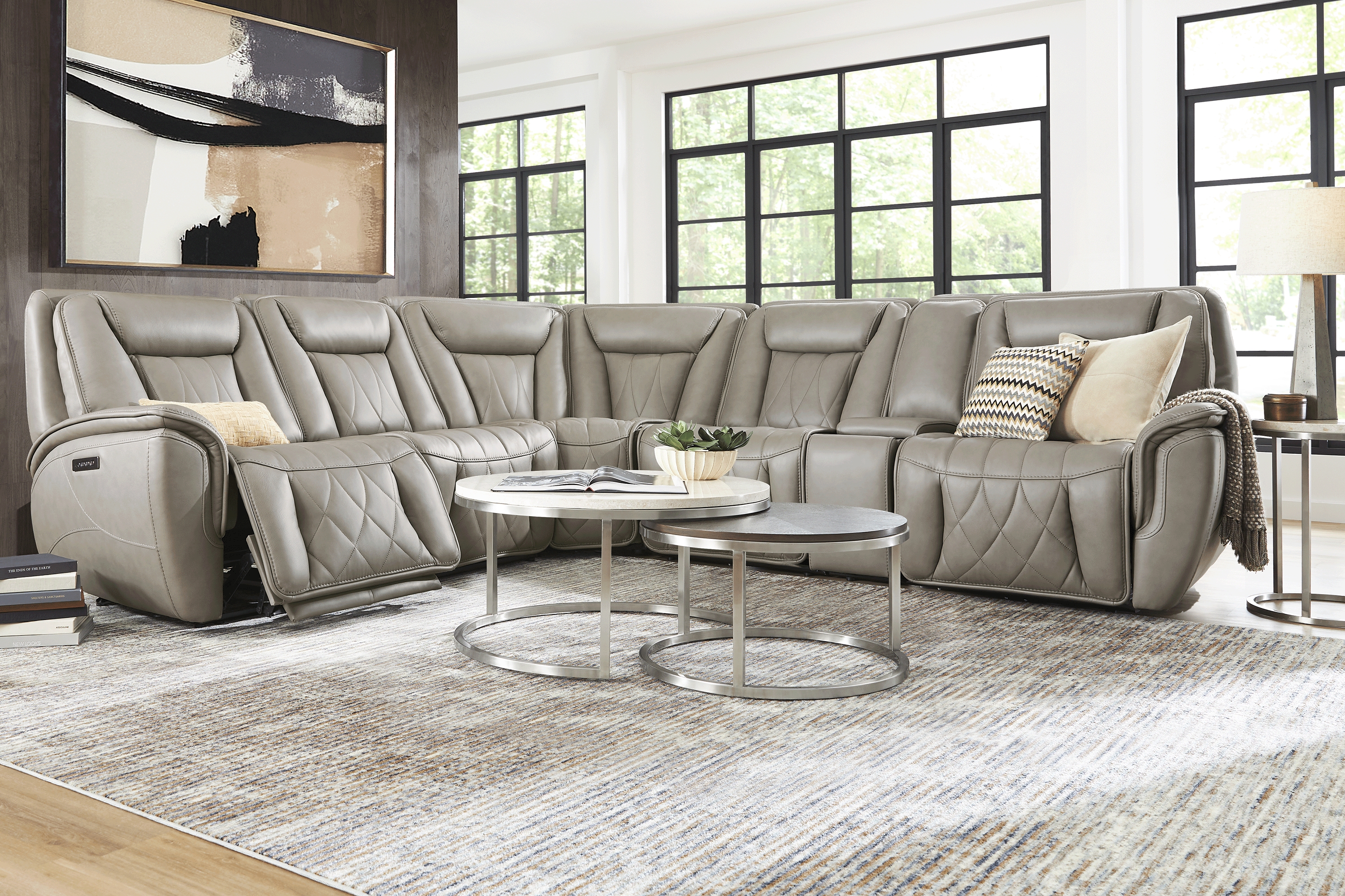 Dalton Gray Leather 6 Pc Triple Power Reclining Sectional - Thumbnail - Image 2