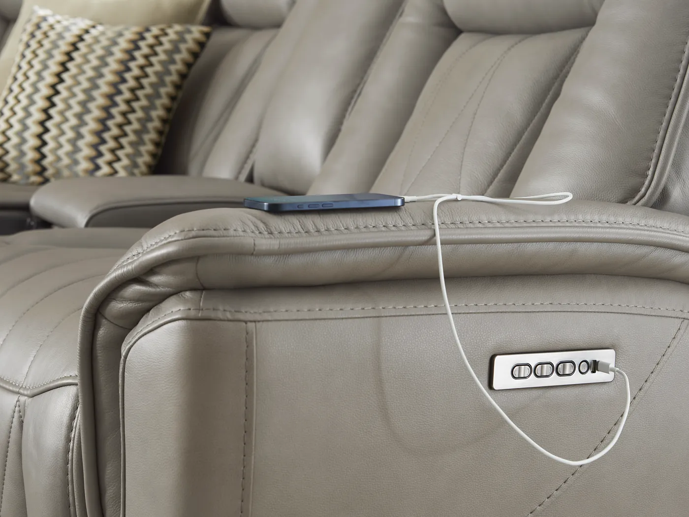 Dalton Gray Leather 8 Pc Triple Power Reclining Sectional Living Room - Thumbnail - Image 3