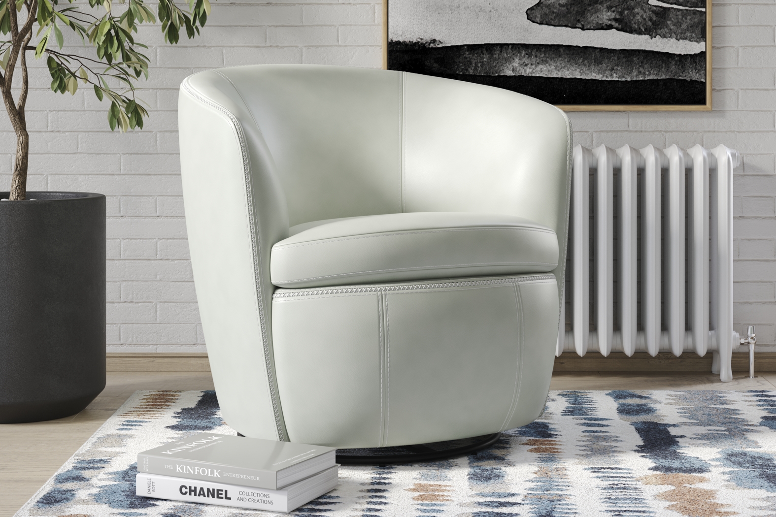 Damascus Aqua Leather Swivel Chair - Thumbnail - Image 3