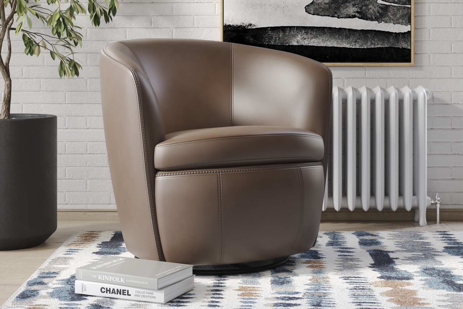 Damascus Brown Leather Swivel Chair - Thumbnail - Image 3