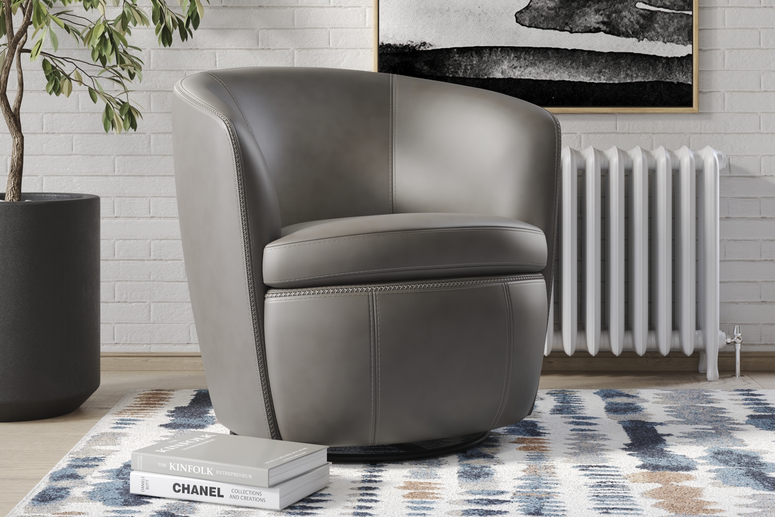 Damascus Gray Leather Swivel Chair - Thumbnail - Image 3