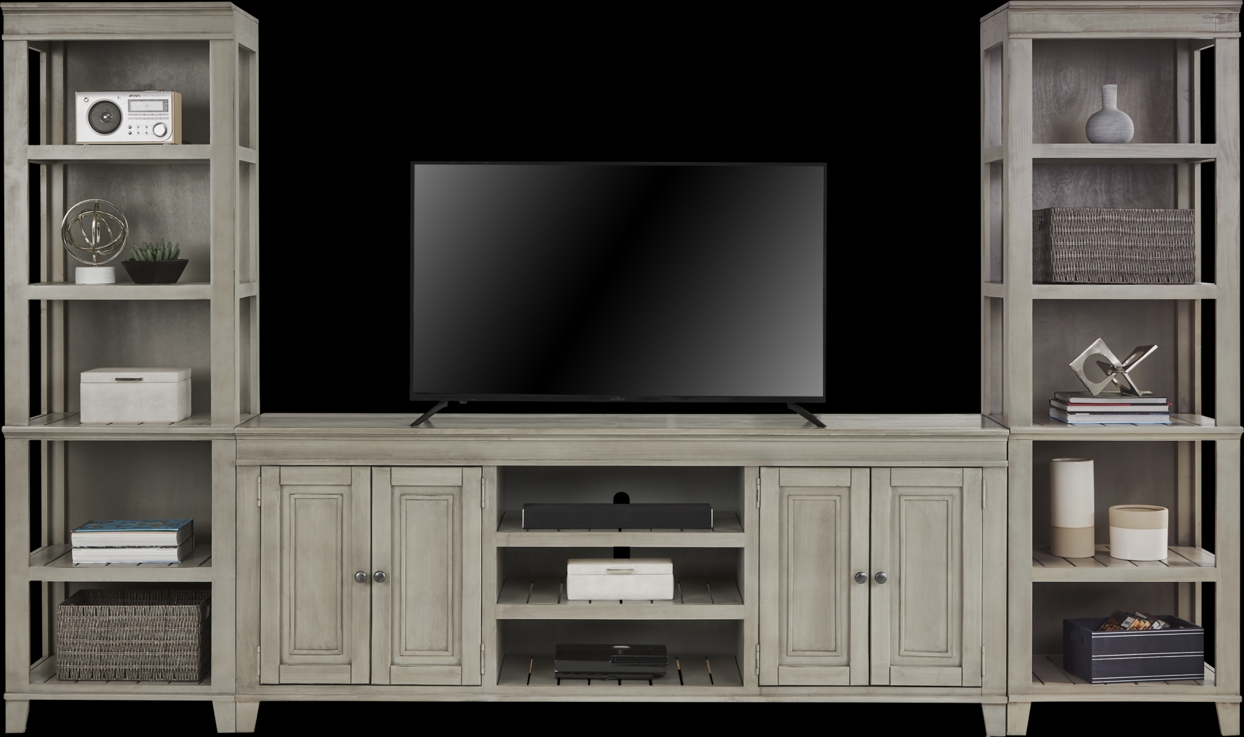 Darby Brook Light Gray 3 Pc Wall Unit with 80 in. Console - Thumbnail - Image 2