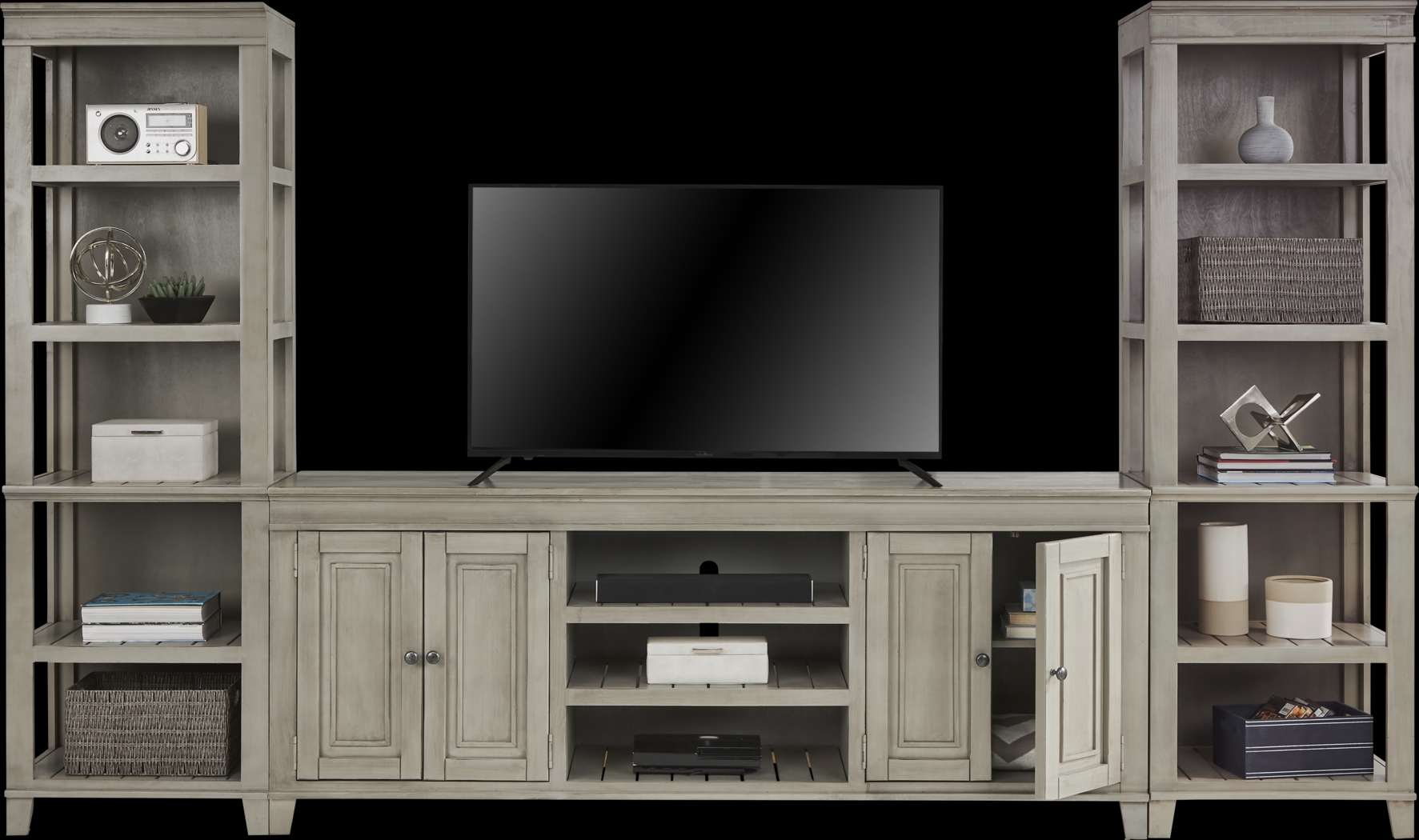 Darby Brook Light Gray 3 Pc Wall Unit with 80 in. Console - Thumbnail - Image 3