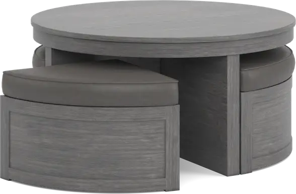 Darien Gray Cocktail Table with Storage Ottomans