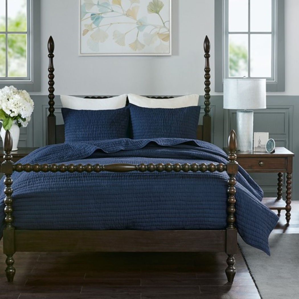 Dariox Blue 3 pc Full/Queen Quilt Set - Thumbnail - Image 2