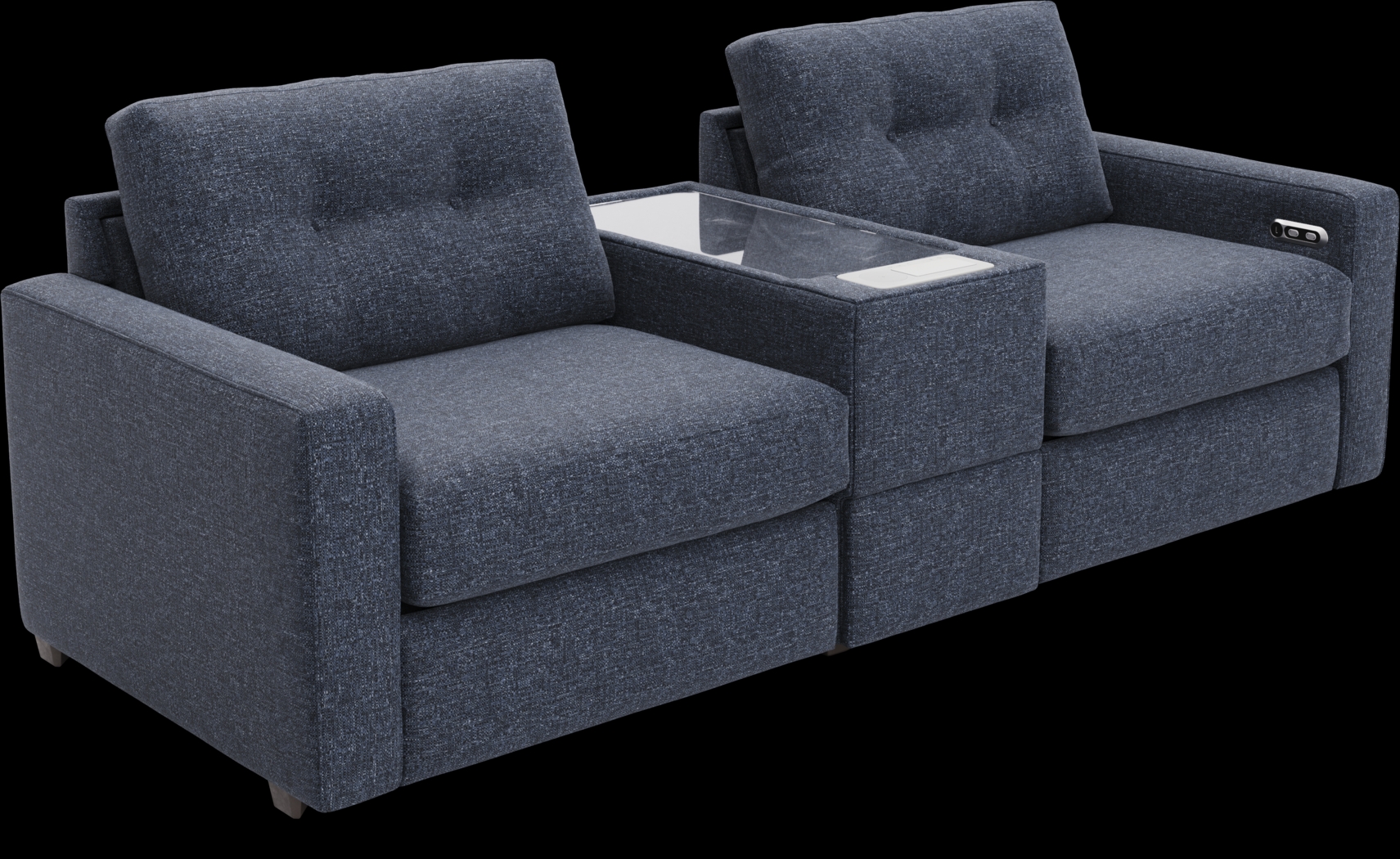 Dark Blue 3 Pc Power Reclining ModularOne with Media Console - Thumbnail - Image 3