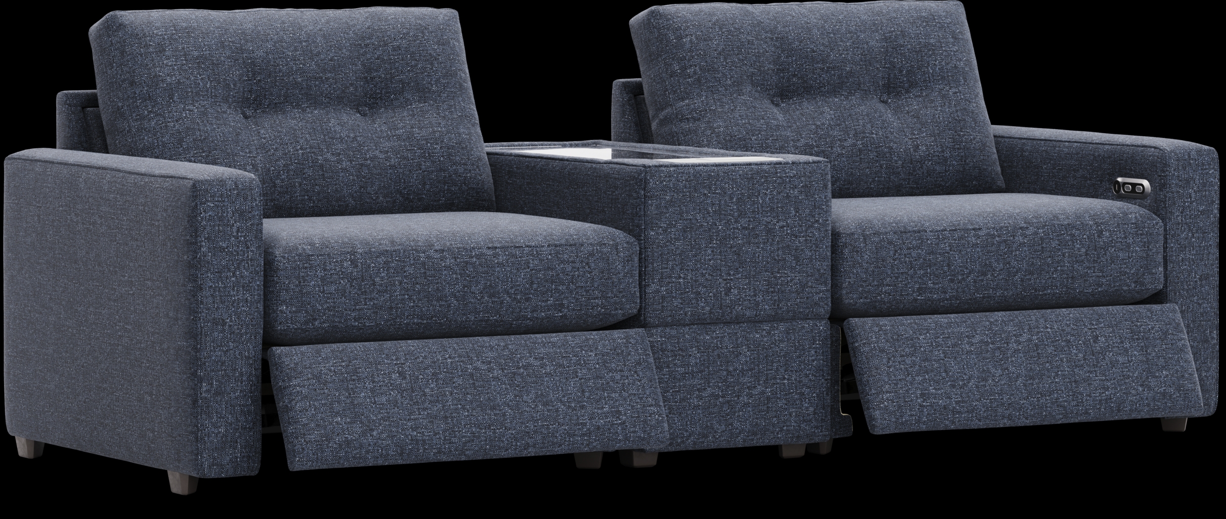 Dark Blue 3 Pc Power Reclining ModularOne with Media Console - Thumbnail - Image 1