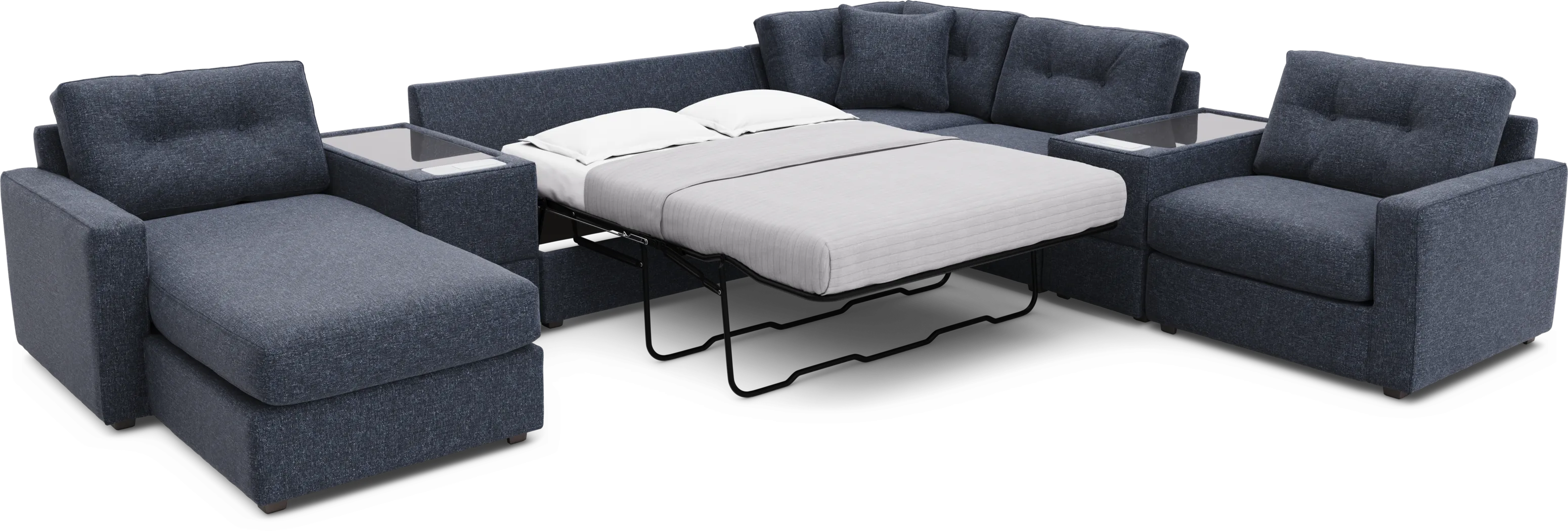 Dark Blue 7 Pc ModularOne Gel Foam Sleeper with Media Consoles - Thumbnail - Image 2