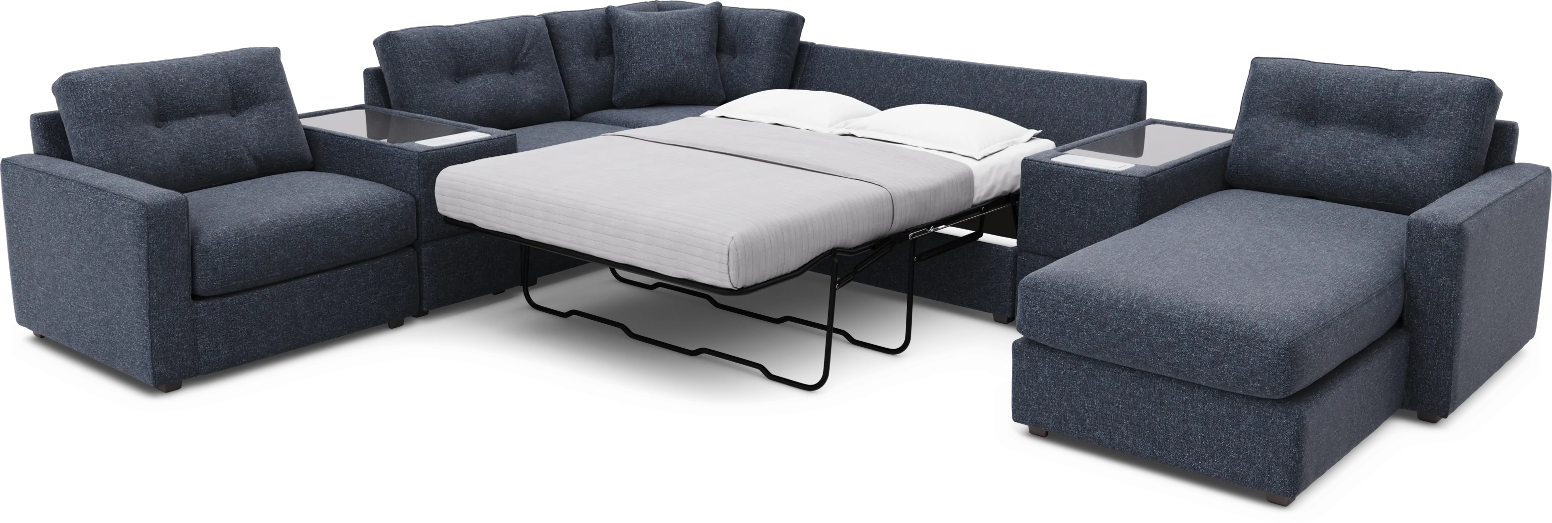Dark Blue 7 Pc ModularOne Gel Foam Sleeper with Media Consoles - Thumbnail - Image 2