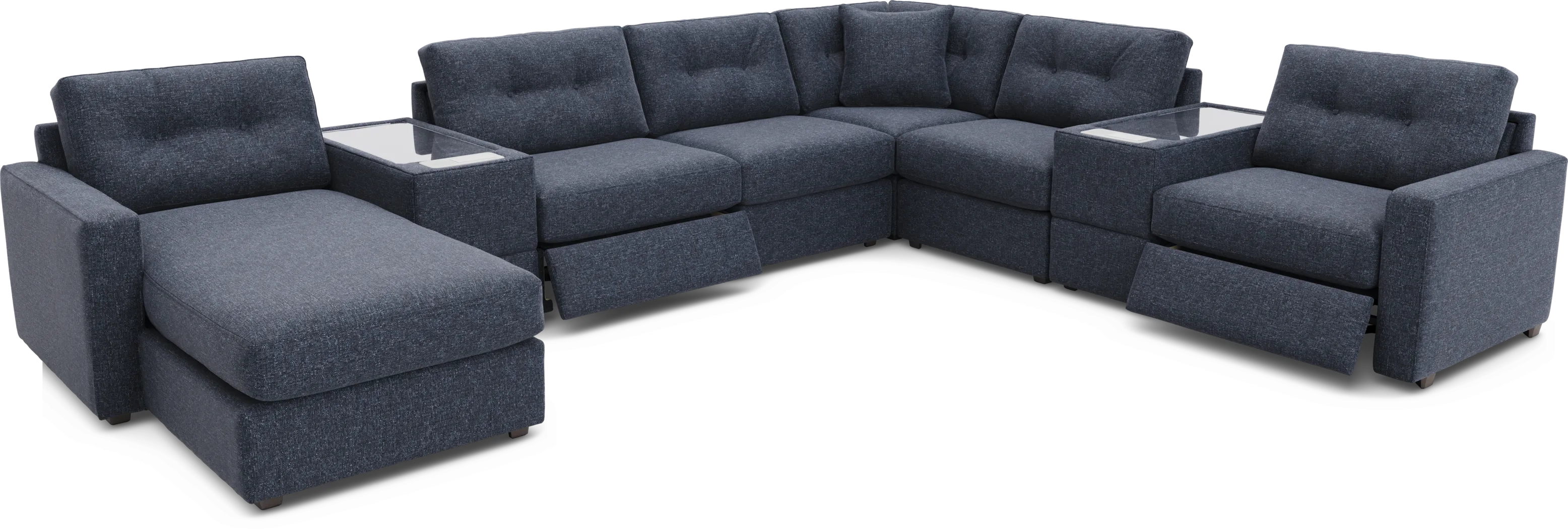 Dark Blue 8 Pc Power Reclining ModularOne with Media Consoles - Thumbnail - Image 1