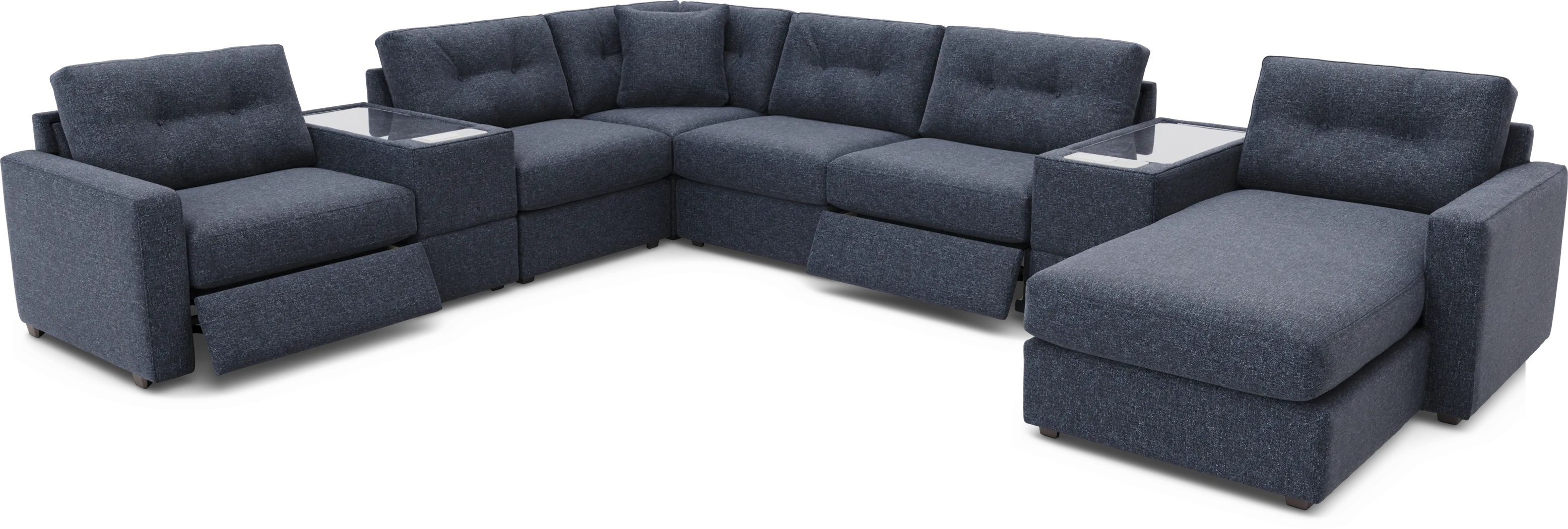 Dark Blue 8 Pc Power Reclining ModularOne with Media Consoles - Thumbnail - Image 1