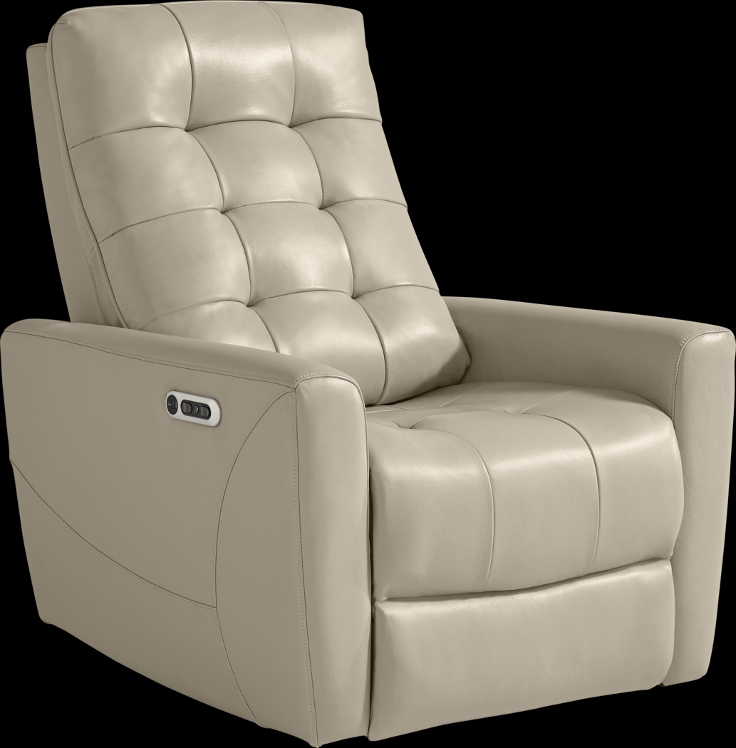 Dashwood Beige Leather Dual Power Recliner - Thumbnail - Image 1