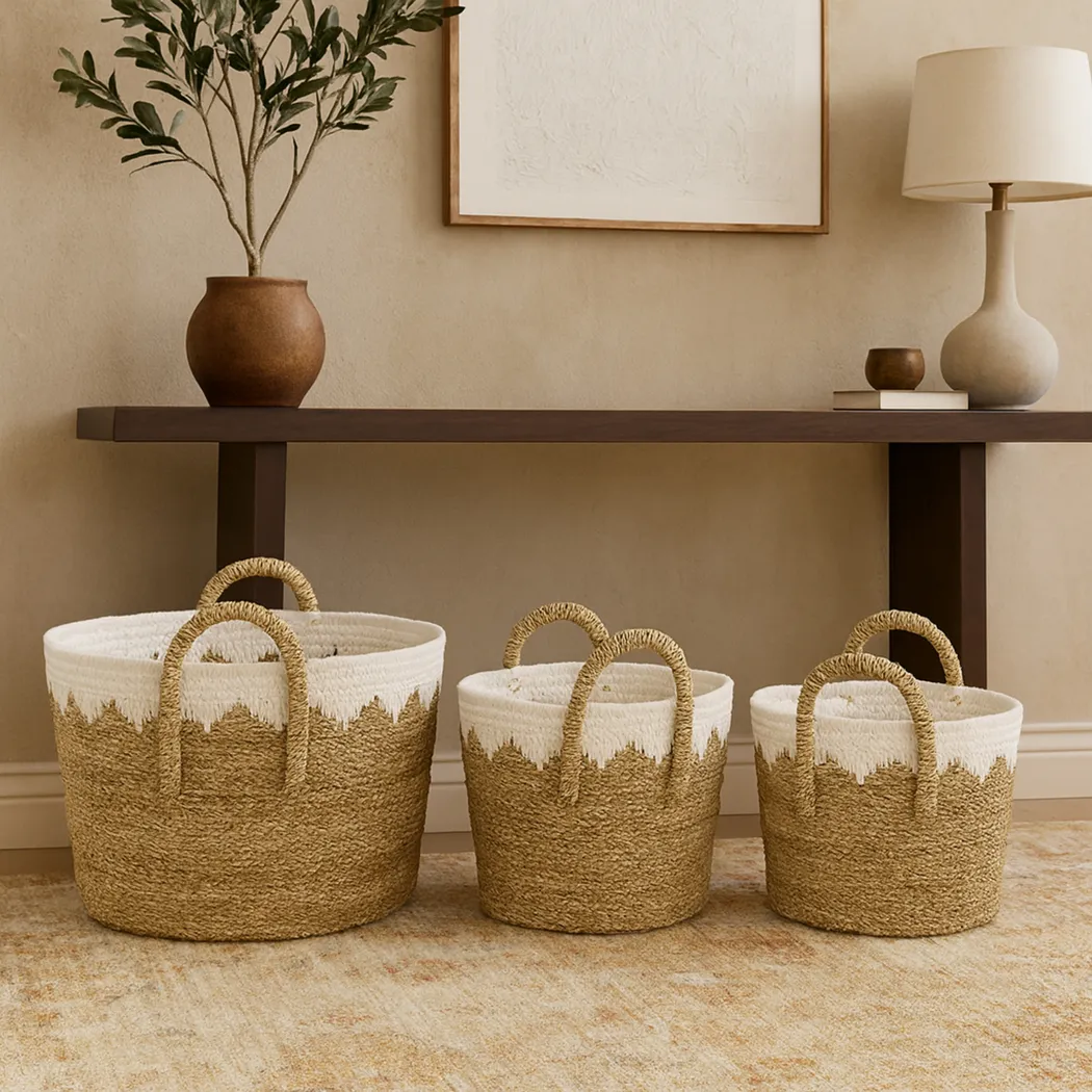 Daviad Brown Storage Basket, Set of 3 - Thumbnail - Image 2