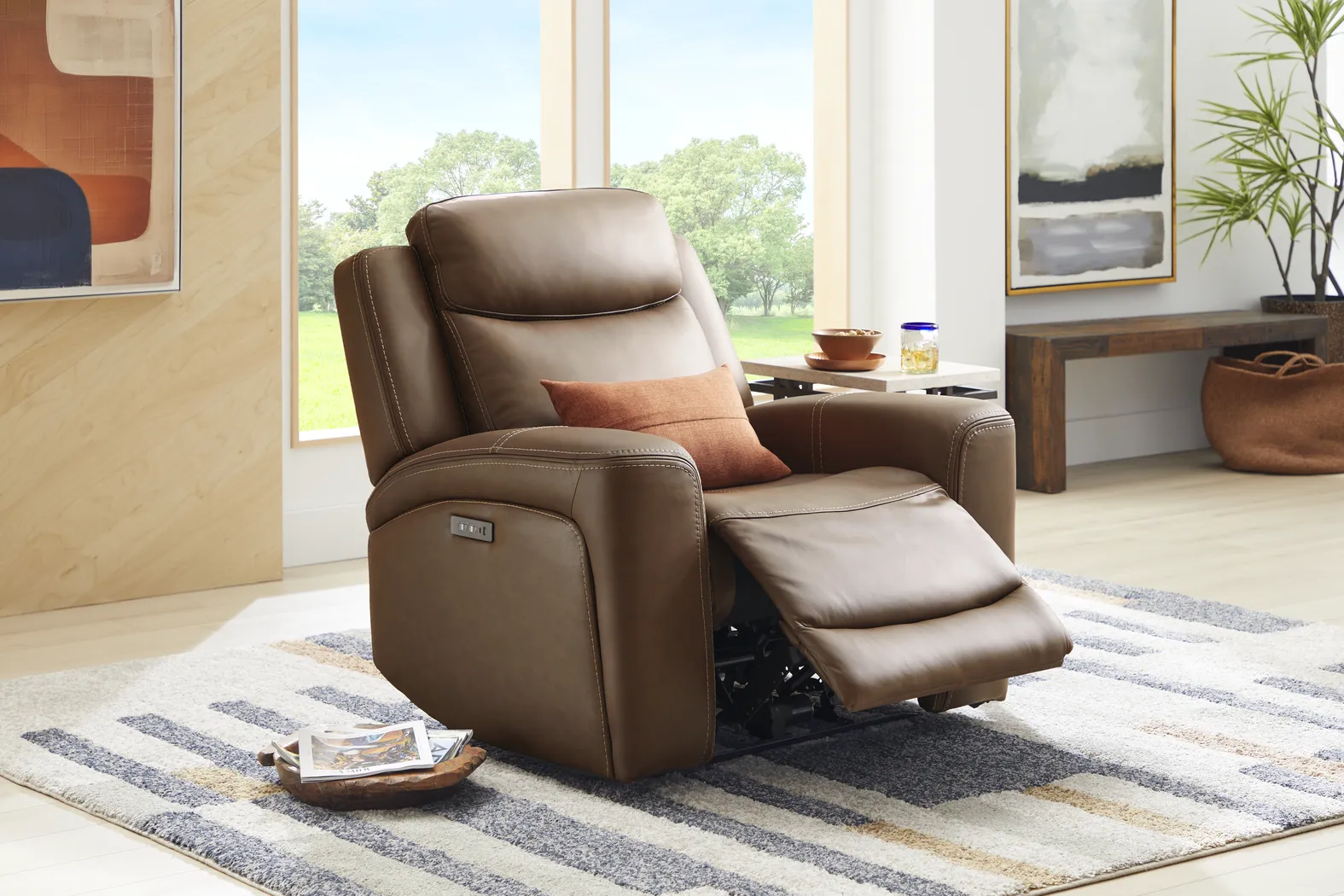 Davidson Brown Leather Dual Power Recliner - Thumbnail - Image 3