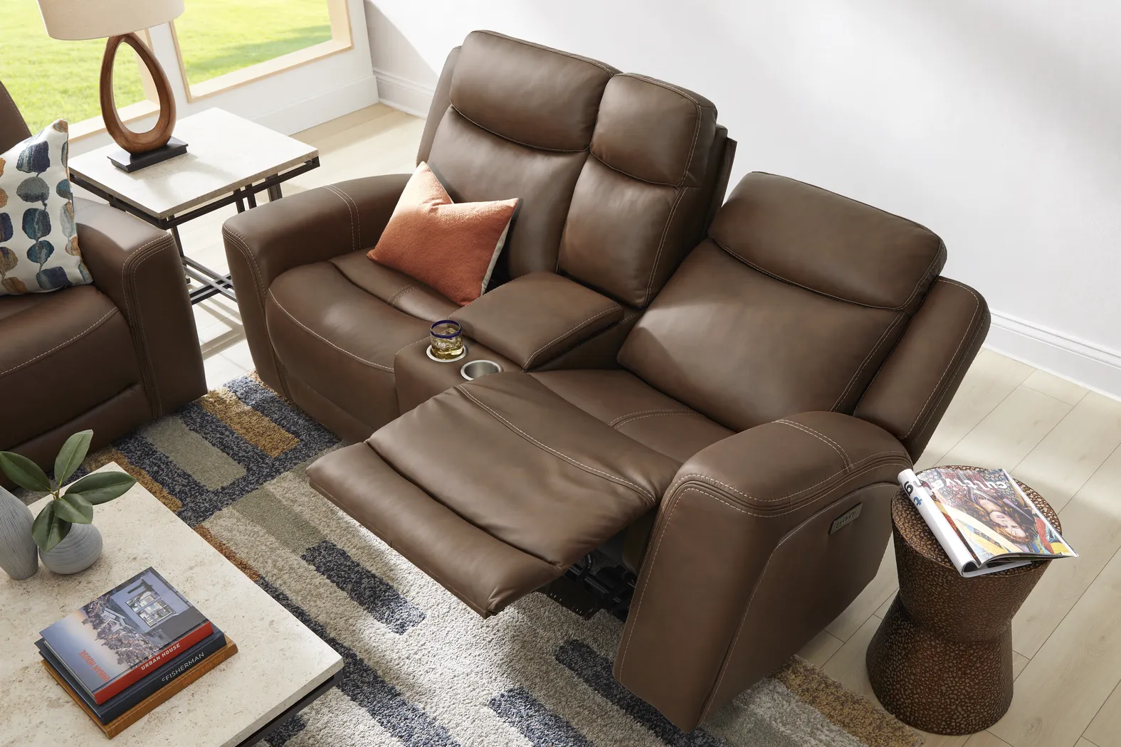 Davidson Brown Leather Dual Power Reclining Console Loveseat - Thumbnail - Image 3