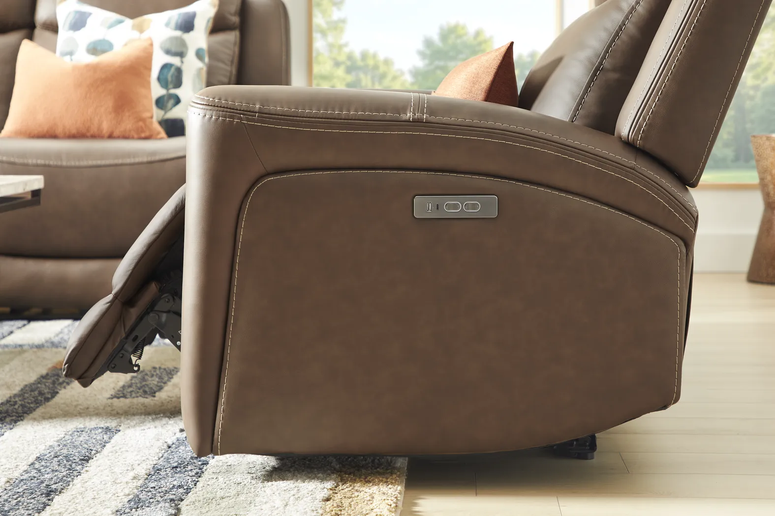 Davidson Brown Leather 2 Pc Living Room with Dual Power Reclining Sofa - Thumbnail - Image 5