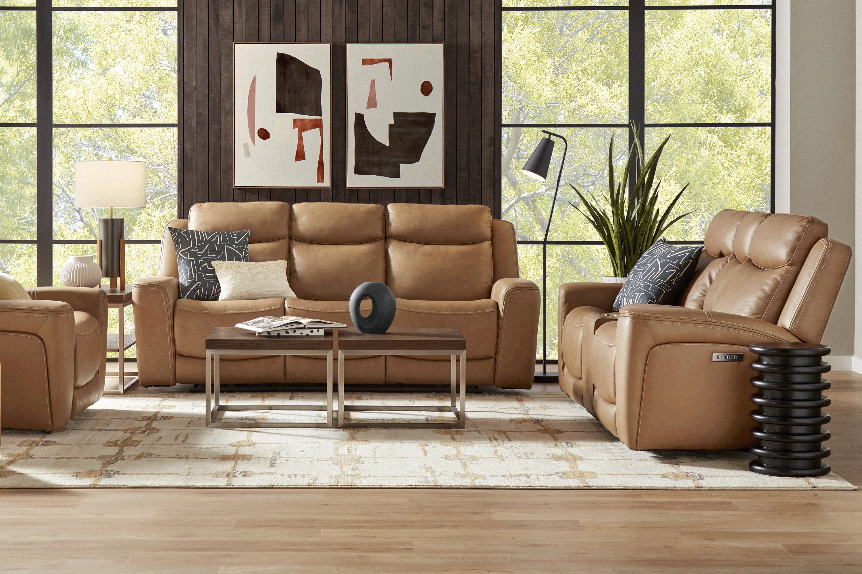 Davidson Caramel Leather 5 Pc Dual Power Reclining Living Room - Thumbnail - Image 1