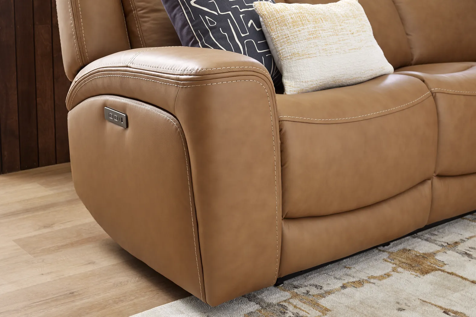 Davidson Caramel Leather 8 Pc Living Room with Dual Power Reclining Sofa - Thumbnail - Image 10