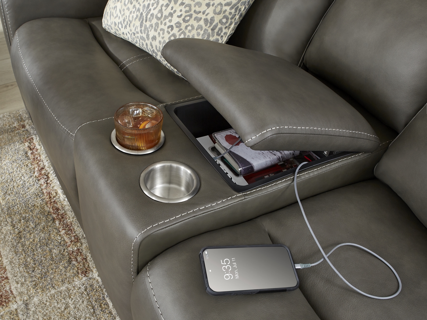 Davidson Dark Gray Leather Dual Power Reclining Console Loveseat - Thumbnail - Image 3