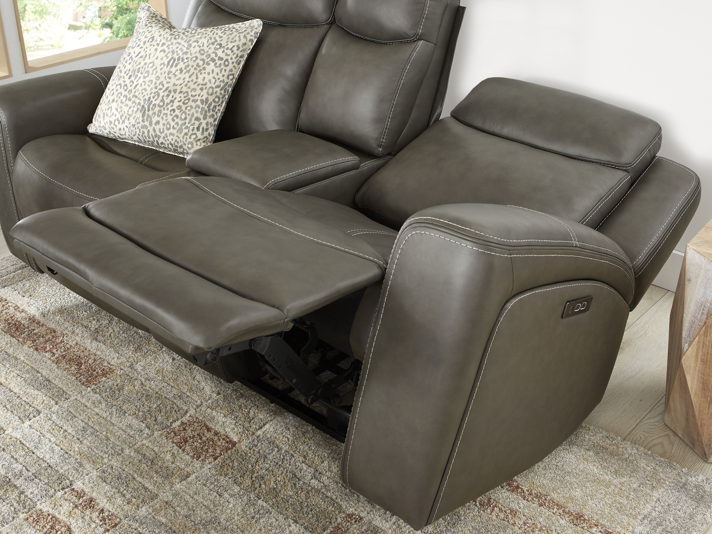 Davidson Dark Gray Leather 5 Pc Dual Power Reclining Living Room - Thumbnail - Image 11