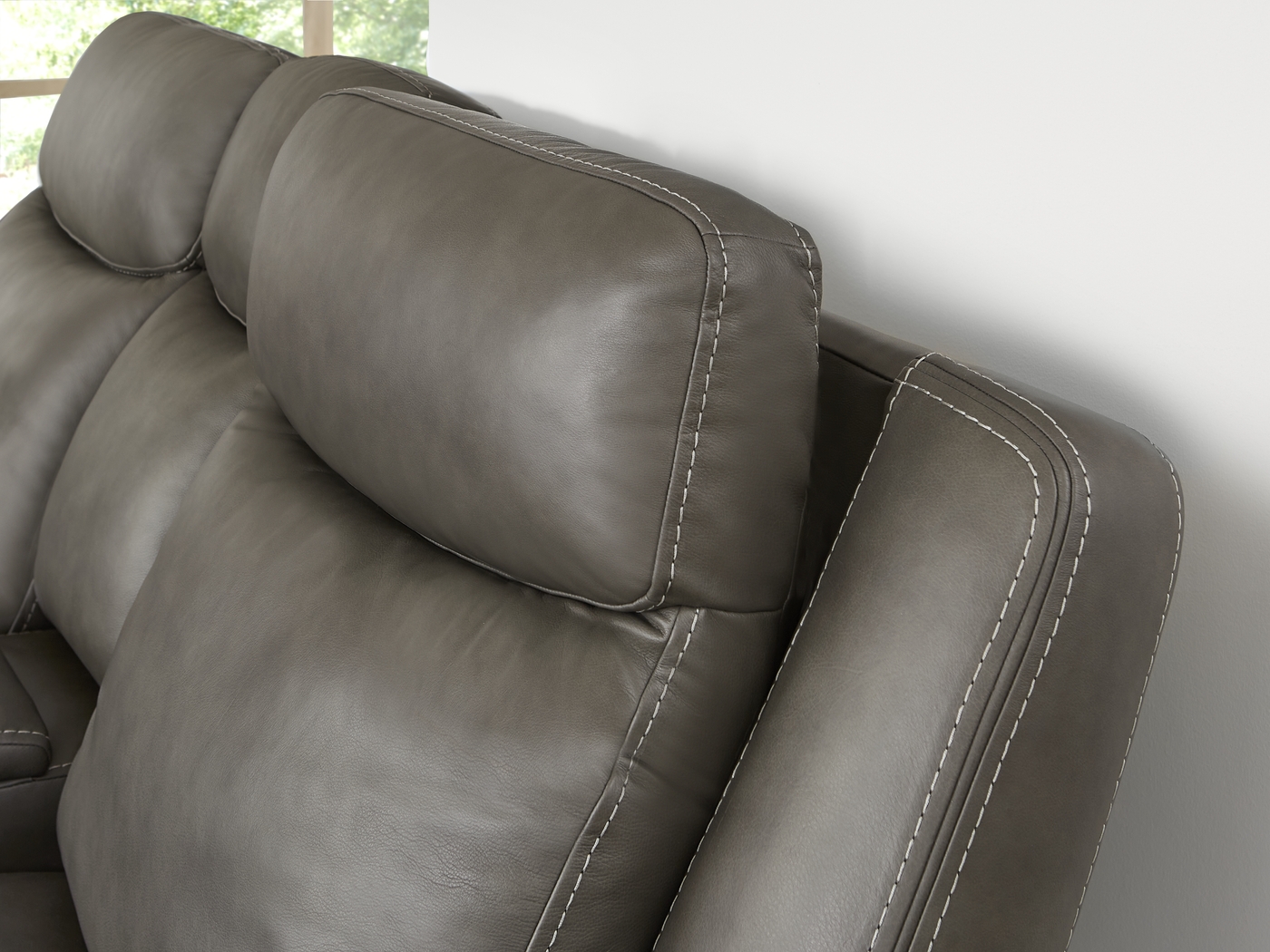 Davidson Dark Gray Leather 5 Pc Dual Power Reclining Living Room - Thumbnail - Image 12