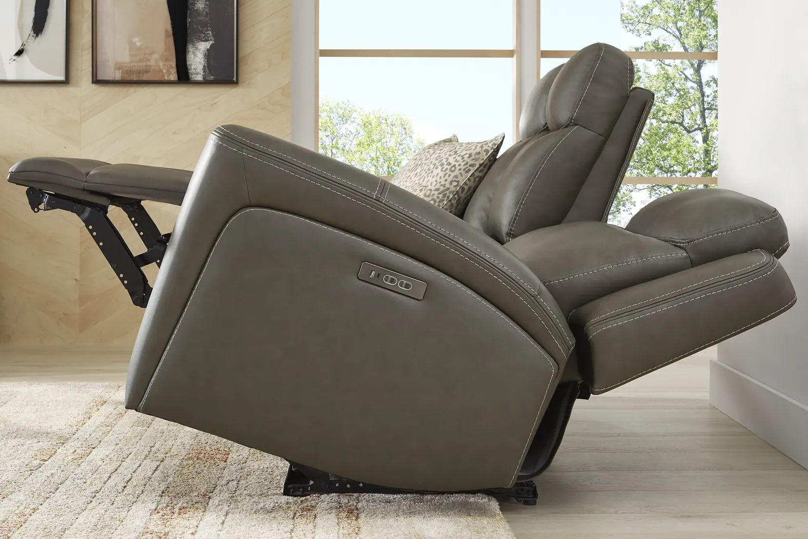 Davidson Dark Gray Leather 7 Pc Living Room with Dual Power Reclining Sofa - Image 9