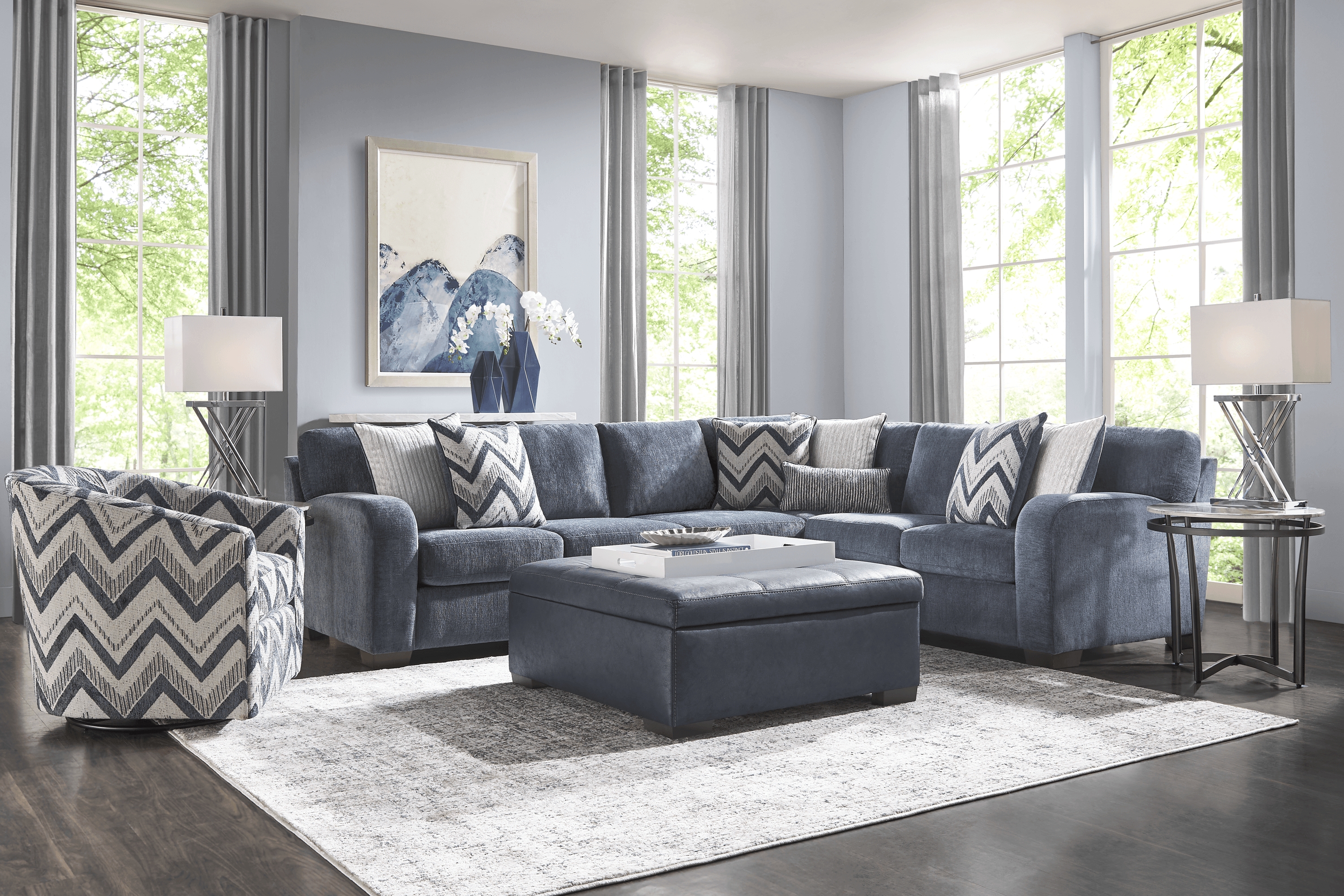 Davilla Blue 3 Pc Sectional Living Room - Thumbnail - Image 1