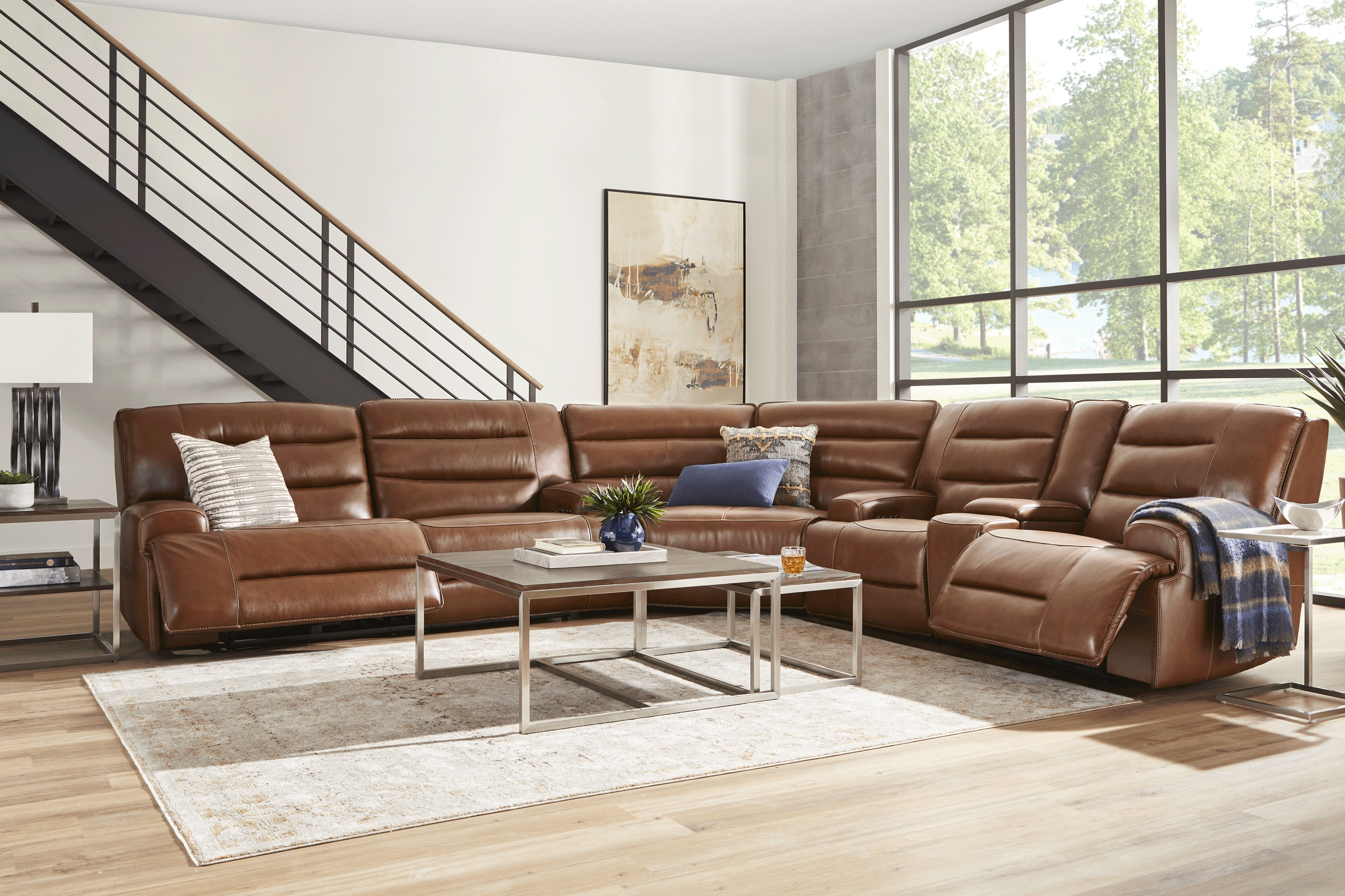 Davoli Caramel Leather 3 Pc Dual Power Reclining Sectional - Thumbnail - Image 2