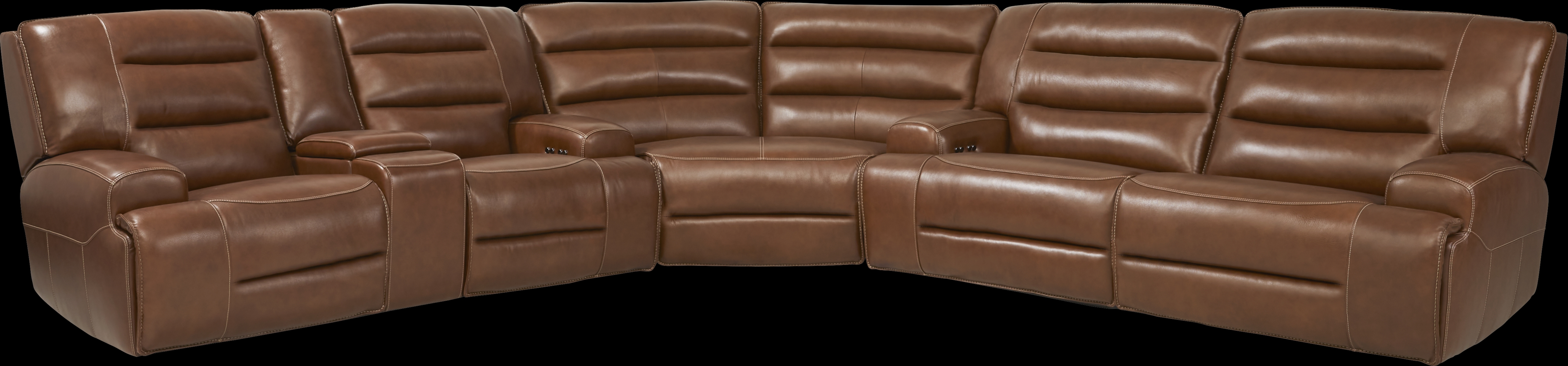 Davoli Caramel Leather 6 Pc Dual Power Reclining Sectional Living Room - Thumbnail - Image 2