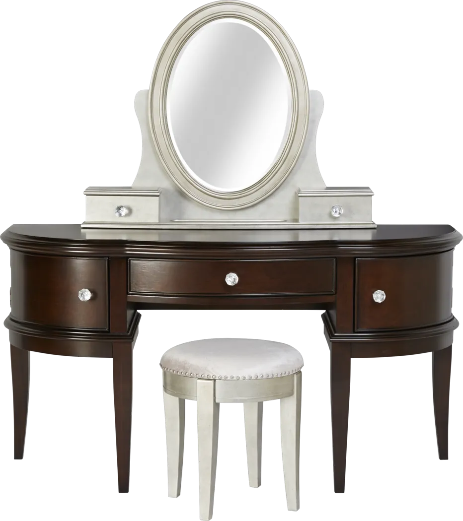Dawn Court Cherry Vanity Desk, Mirror and Stool Set - Thumbnail - Image 1