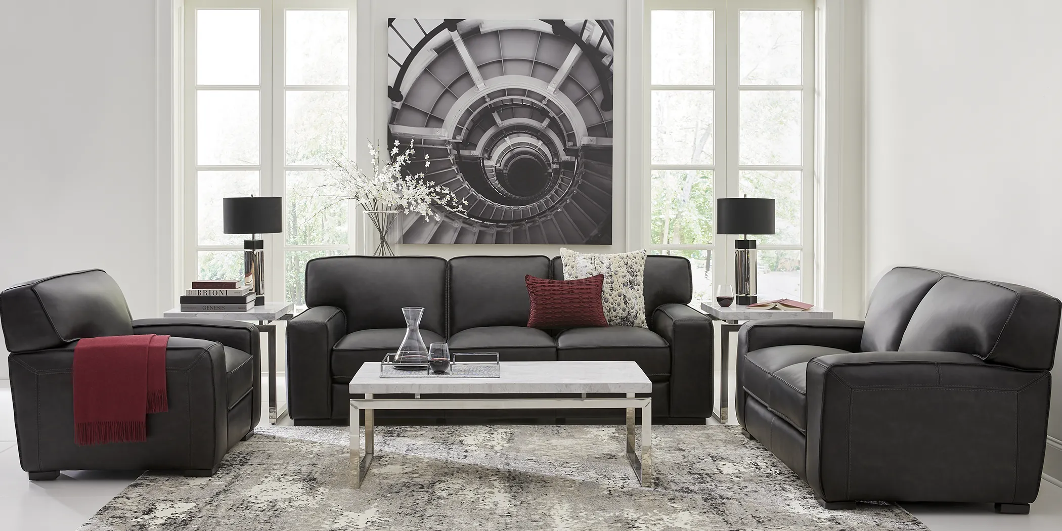 Cindy Crawford Home Deangelo Dark Gray 2 Pc Leather Living Room - Thumbnail - Image 1