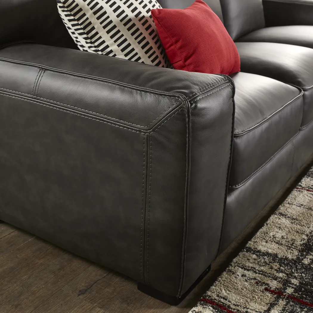 Cindy Crawford Home Deangelo Dark Gray Leather Sofa - Thumbnail - Image 2