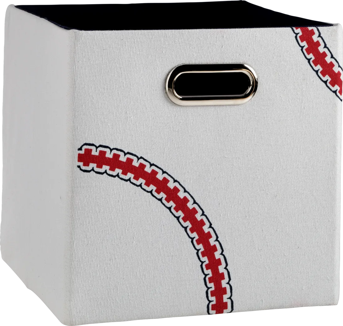 Decorative Baseball White Square Storage Bin - Thumbnail - Image 1