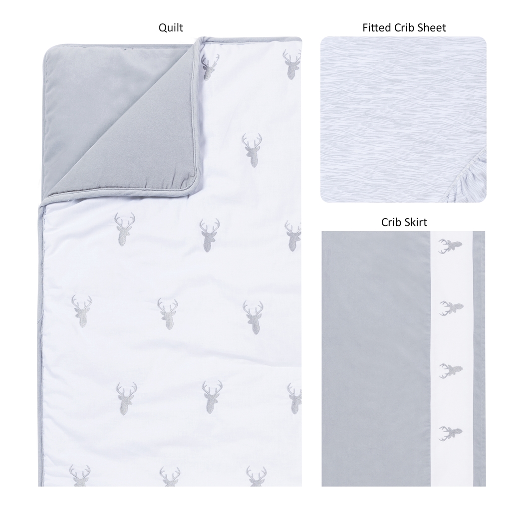 Deerville Gray 3 Pc Baby Bedding Set - Thumbnail - Image 2