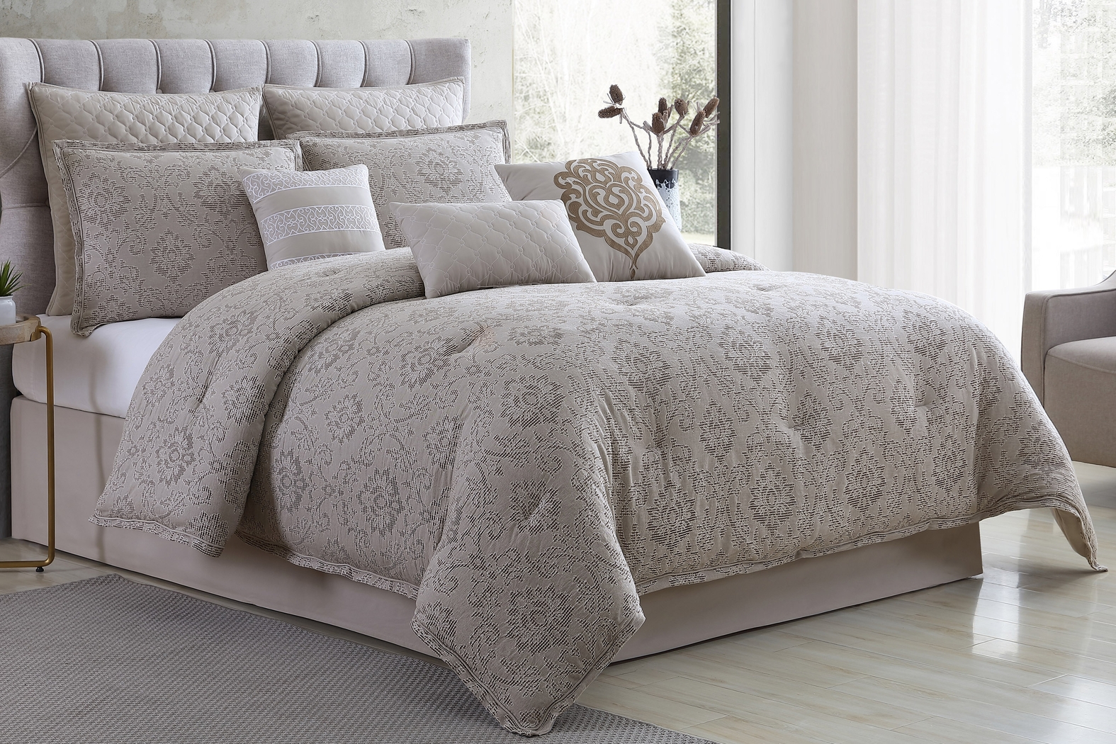 Defremeny Beige 9 Pc Queen Comforter Set - Thumbnail - Image 2