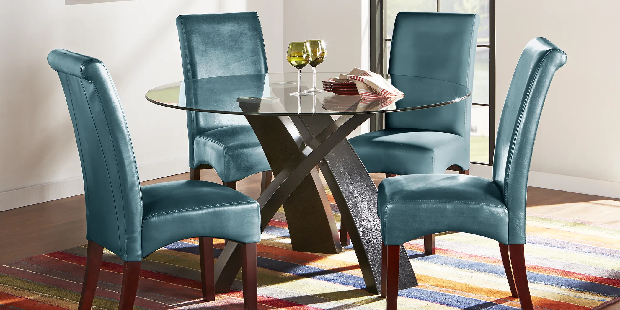 Del Mar Ebony 5 Pc Round Dining Set with Blue Chairs - Thumbnail - Image 1