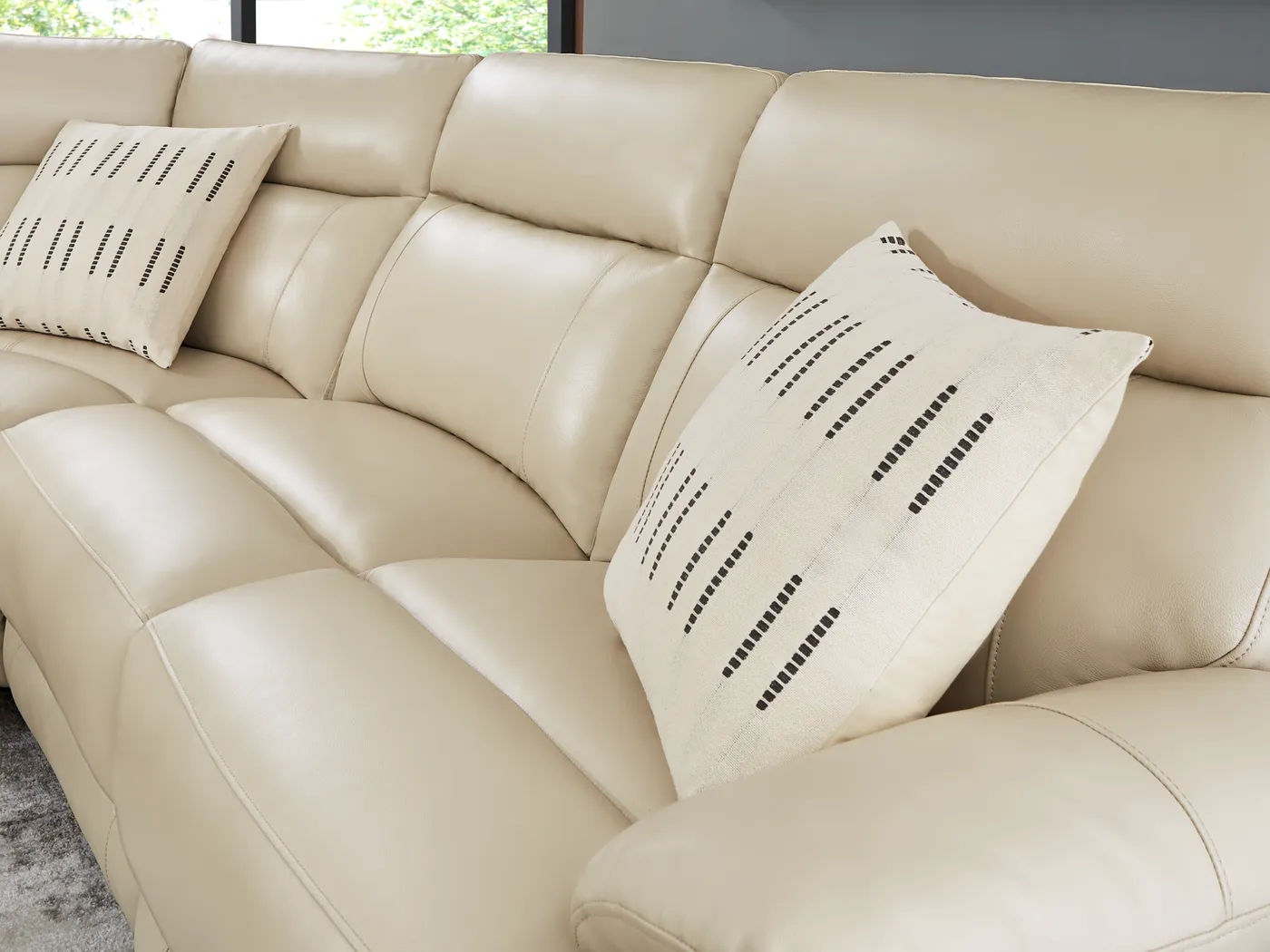 Delaney Point Beige Leather 6 Pc Power Reclining Sectional - Image 6