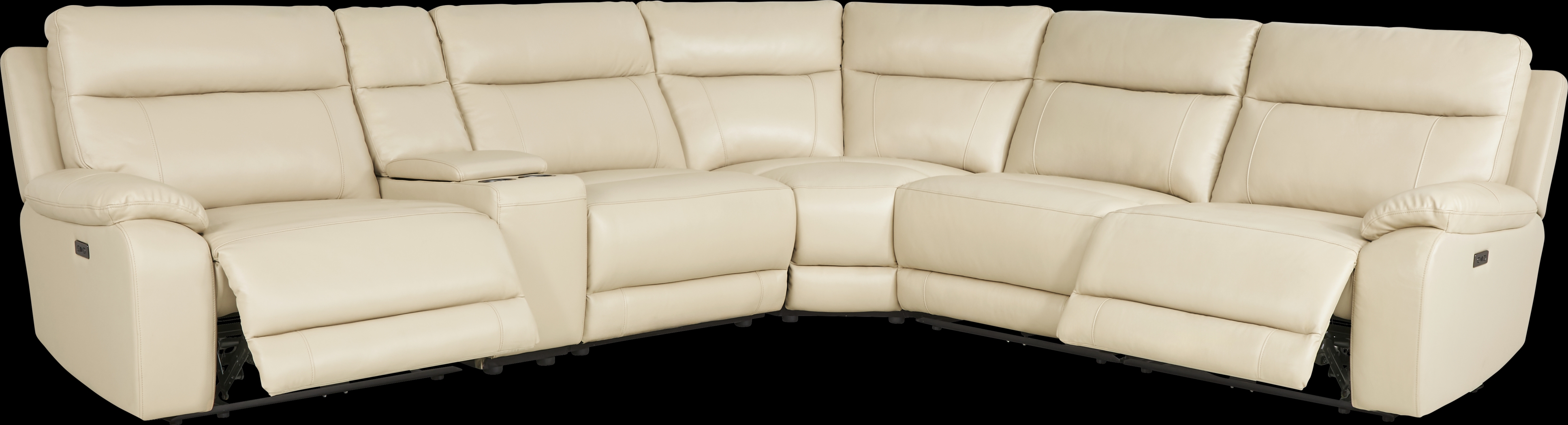 Delaney Point Beige Leather 6 Pc Power Reclining Sectional - Thumbnail - Image 1