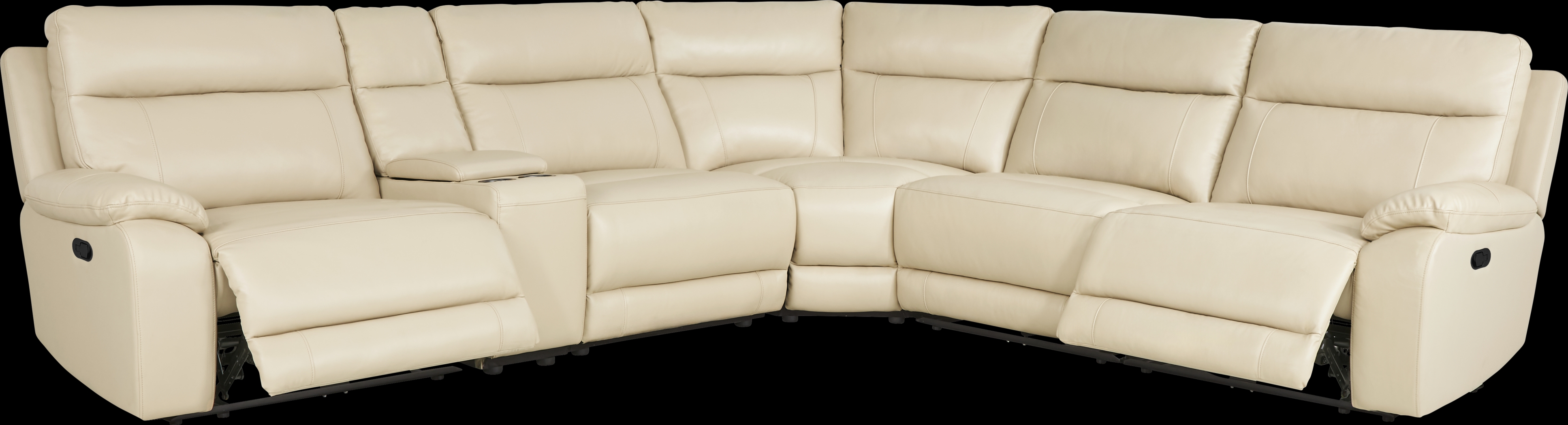 Delaney Point Beige Leather 6 Pc Reclining Sectional - Thumbnail - Image 1