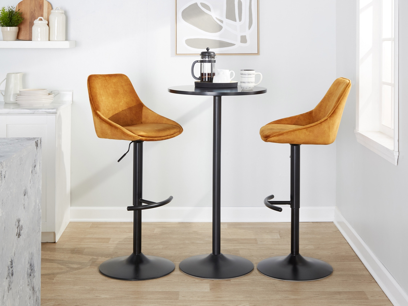 Dellrey IV Gold Adjustable Barstool, Set of 2 - Thumbnail - Image 2