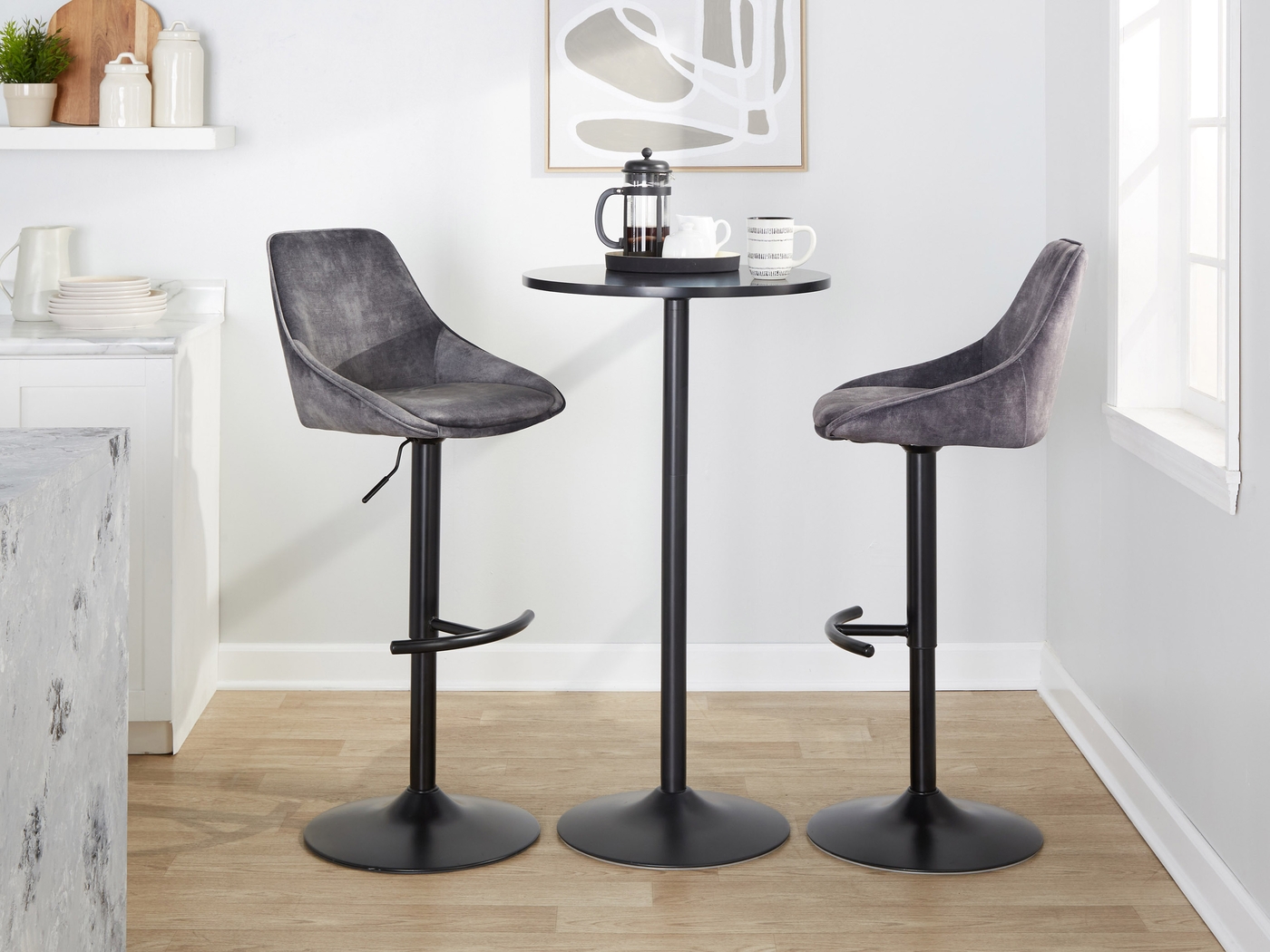 Dellrey IV Gray Adjustable Barstool, Set of 2 - Thumbnail - Image 2