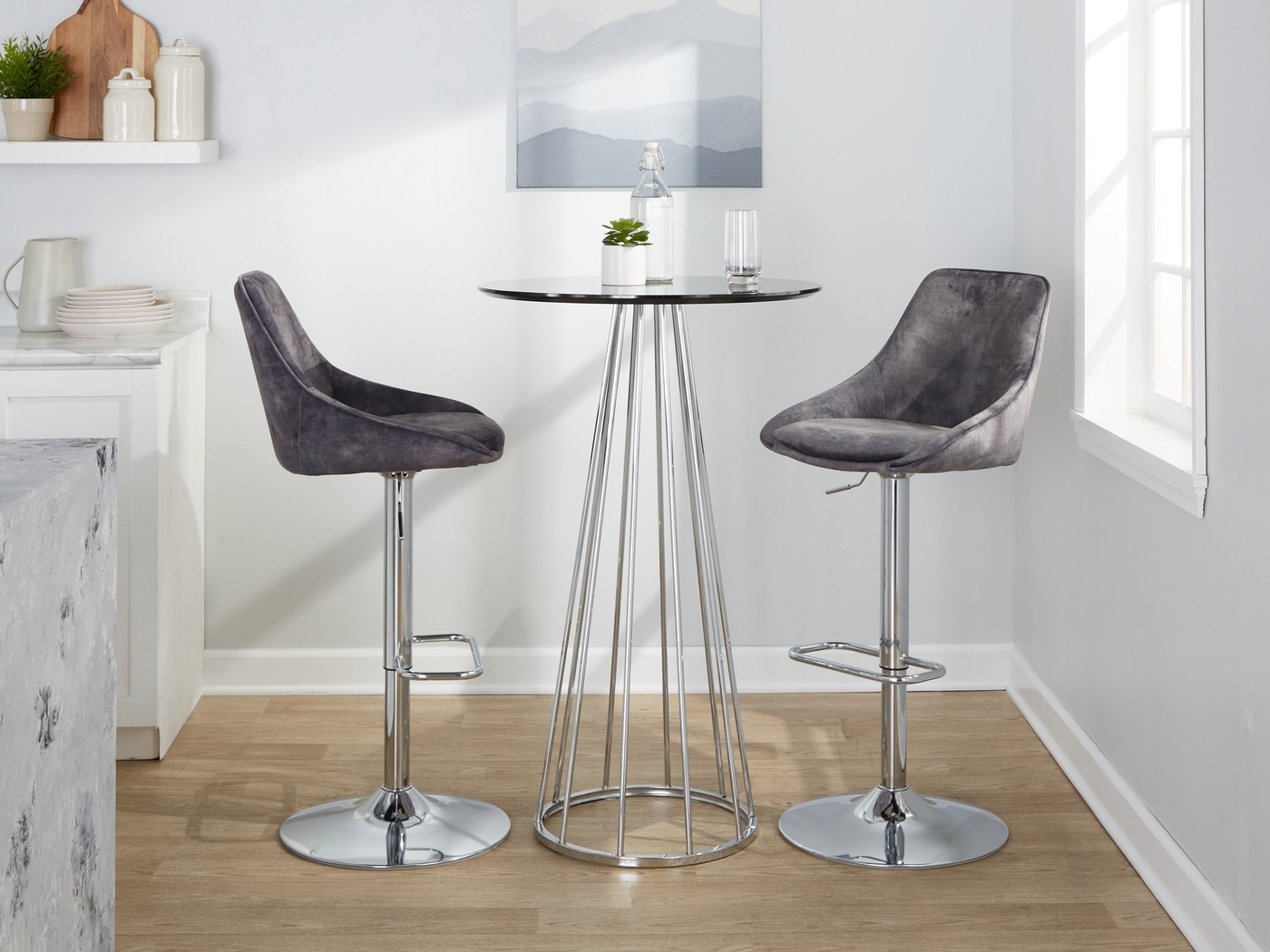 Dellrey V Gray Adjustable Swivel Barstool, Set of 2 - Thumbnail - Image 2